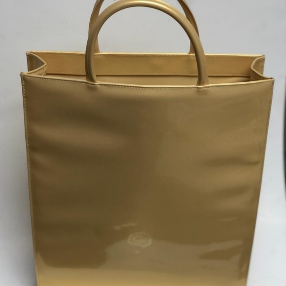 Escada Beaute Handbag Gold Yellow Patent Gold Leather toiletry tote . - Picture 3 of 5